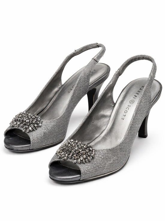 Karen Scott Shoes - Karen Scott Silver Slingback Heels Size 8 Beaded Peep Toe Evening Dress Shoes